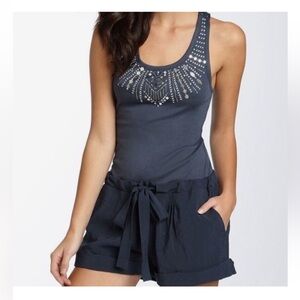 BCBGMaxAzria Navy Blue Embellished Tank Romper